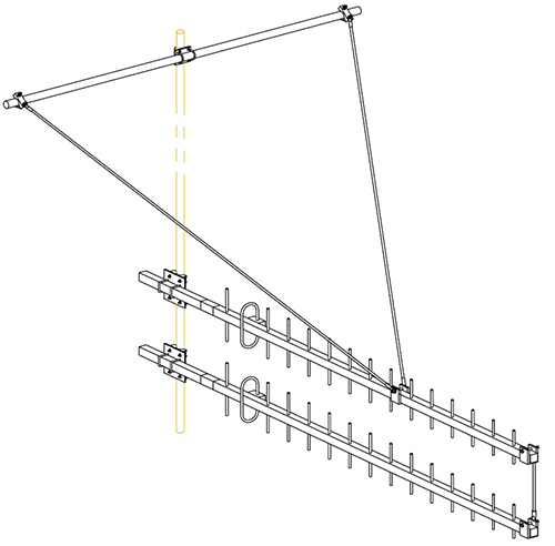 2-way white fibreglass custom design tension strut kit suits 2-stack Y4/Y6/Y8 Yagi array – incl mounting